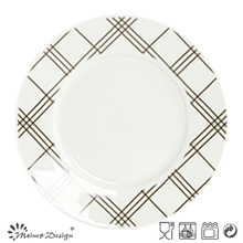 10.5 Inch White Porcelain with Decal Checked Dinner Plate